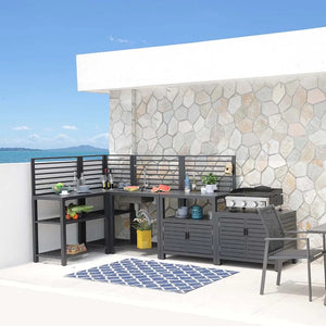 Modular Black Drawer Outdoor Kitchen Island BBQ Cabinet Set